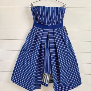 NWT Eva Mendez Striped Strappless Flare Dress